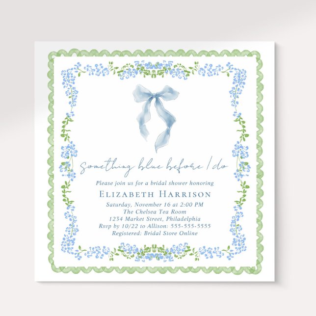 Something Blue Before I Do Bow Bridal Shower Einladung (Something Blue Before I Do Bow Bridal Shower Invitation)
