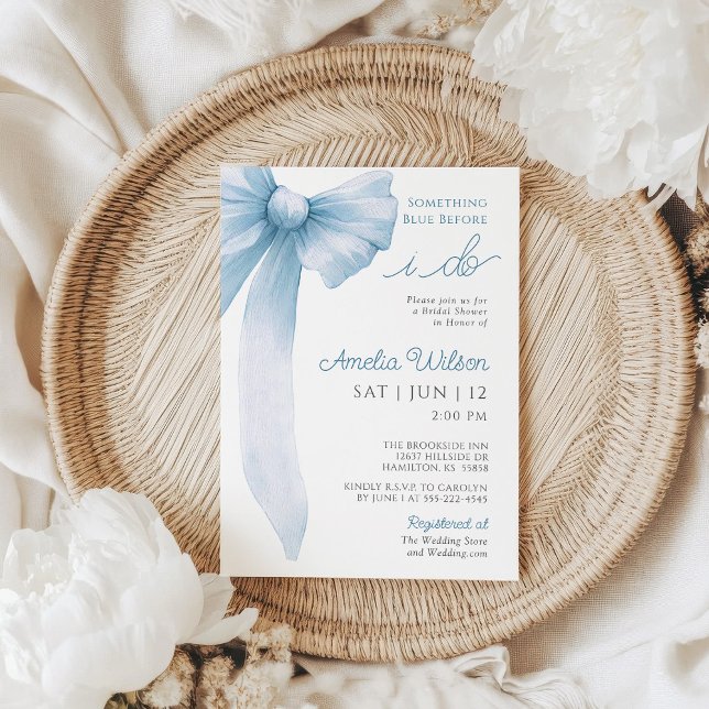 Something Blue Before I Do Bow Bridal Shower Einladung (Something Blue Before I Do Whimsical Bow Bridal Shower Invitation)