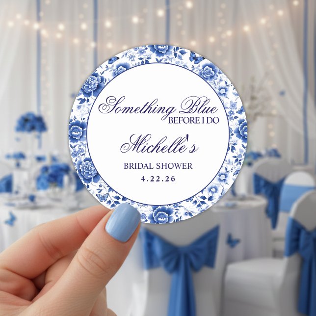 Something Blue Before I Do Florale Brautparty  Runder Aufkleber (Von Creator hochgeladen)