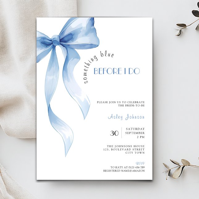 Something Blue before I Do: Junggesellinnenabschie Einladung (Something blue before I do Bridal Shower Invitation with Blue Bow Coquette.)