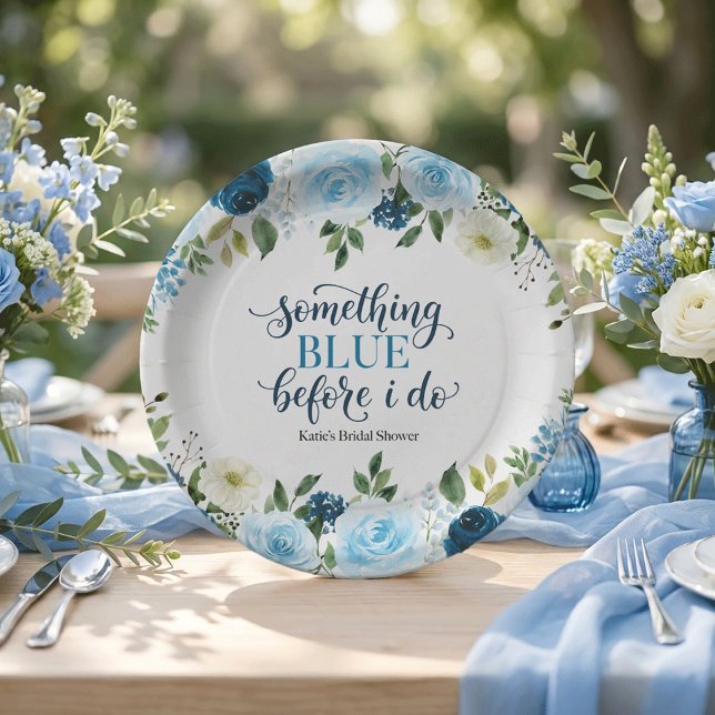 Something Blue Before I Do Navy Floral Brautparty Pappteller (Von Creator hochgeladen)