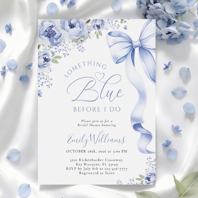 Something Blue Bow Floral Bridal Shower Invitation Einladung (Von Creator hochgeladen)