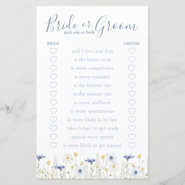 Something Blue Bride or Groom Game (Vorderseite)