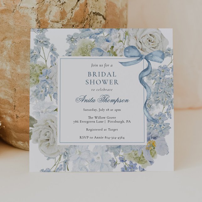 Something Blue Floral Ribbon Bridal Shower Einladung (Von Creator hochgeladen)