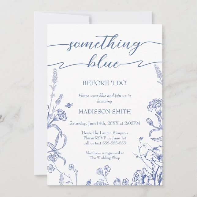 Something Blue French Bridal Shower invitation Einladung (Vorderseite)