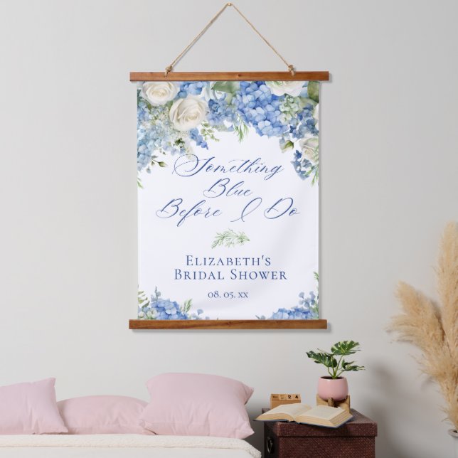 Something Blue Hydrangea Bridal Shower Backdrop Wandteppich Mit Holzrahmen (Schlafzimmer)