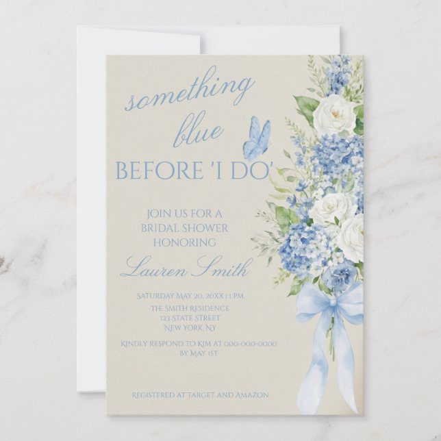 Something Blue Hydrangea Bridal Shower Invitation Einladung (Vorderseite)