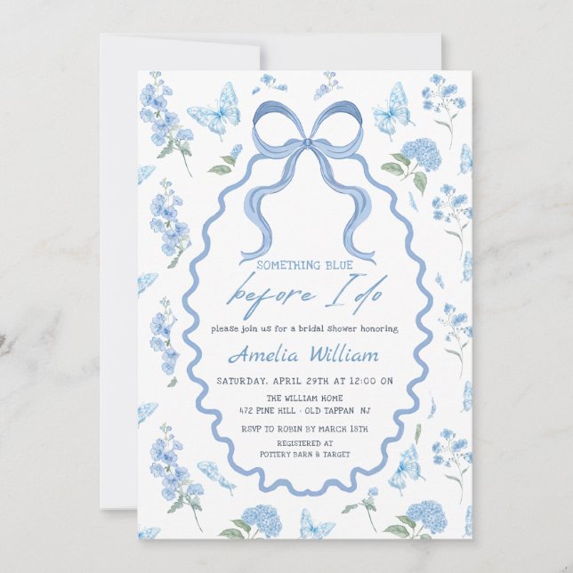 Something Blue Hydrangea Bridal Shower Invitation Einladung (Vorderseite)