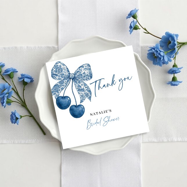 Something Blue Theme Blue Bow Bridal Shower Dankeskarte (Von Creator hochgeladen)