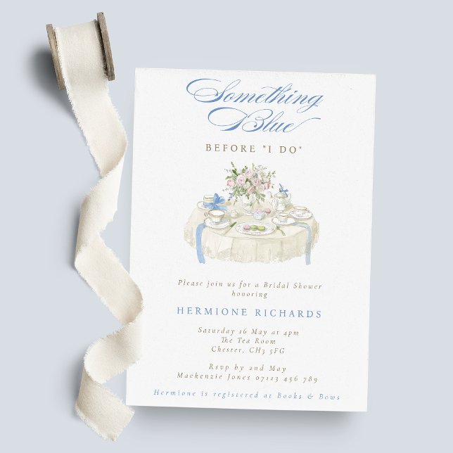 Something Blue Watercolor Tea Party Bridal Shower Einladung (Von Creator hochgeladen)