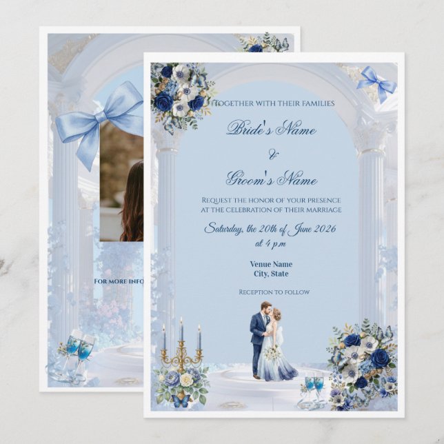 Something Blue Wedding Invitation Card Einladung (Vorne/Hinten)