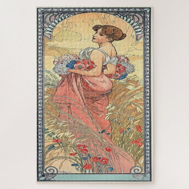 Sommer 1900: Ein Jugendstil von Mucha Puzzle (Vertikal)