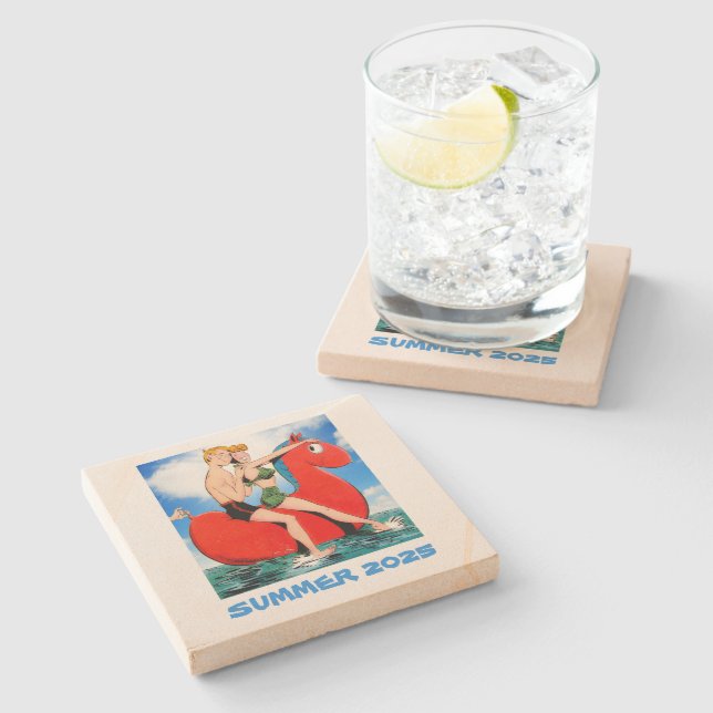 Sommer 2025 Beach Fun! Marble Stone Untersetzer (Seitenansicht)