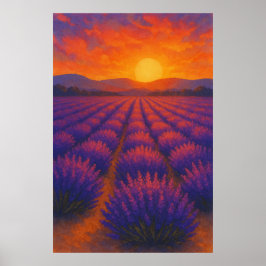 Sommer 3, Sonnenuntergang über Lavendel, saisonale Poster