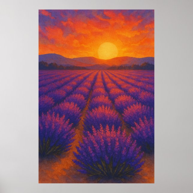 Sommer 3, Sonnenuntergang über Lavendel, saisonale Poster (Vorne)