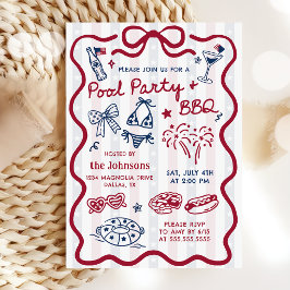 Sommer 4. Juli BBQ & Poolparty-Einladung Einladung