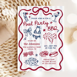 Sommer 4. Juli BBQ & Poolparty-Einladung Einladung
