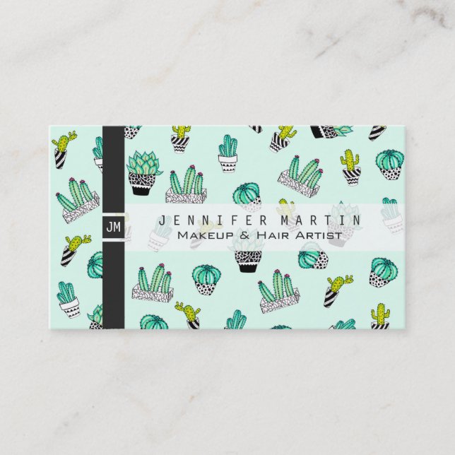 Sommer-Aquarell-Kaktus-Schwarzweiss-Töpfe Visitenkarte (Vorderseite)