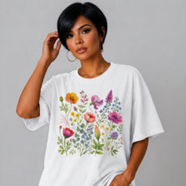 Sommer-Aquarell-Wildblumen Floral KI-generiert T-Shirt