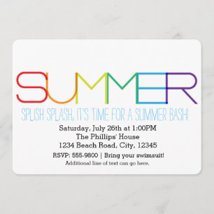 SOMMER Bash Typografie Rainbow Party Einladungen