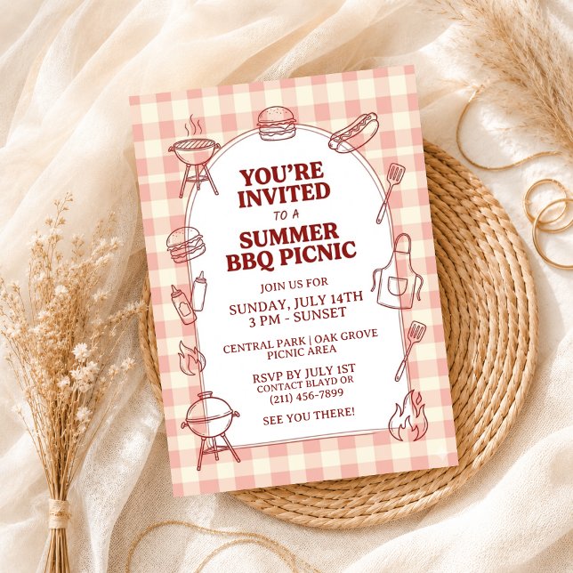 Sommer-BBQ-Gingham-Cookout-Hinterhof-Rustic-Party Einladung (Von Creator hochgeladen)