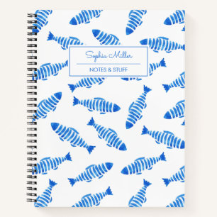 Sommer Blau Aquarell Fisch Personalisierter Name Notizbuch
