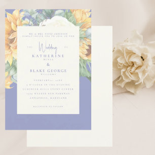 Sommer Blaue Elegante Sonnenblume Toskana Hochzeit Einladung