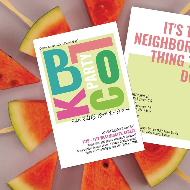 Sommer-Blockparty im Retro-Stil, Nachbarschafts-Ev Flyer (Von Creator hochgeladen)