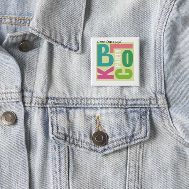 Sommer-Blockparty Retro-Typografie Nachbarschafts- Button (Beispiel)
