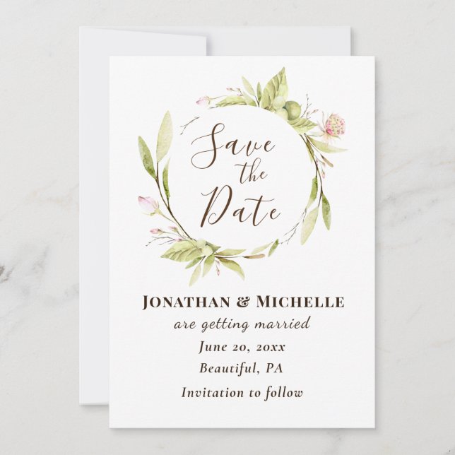 Sommer Blume Grünpflanzen Blumenrahmen Hochzeit Save The Date (Vorderseite)