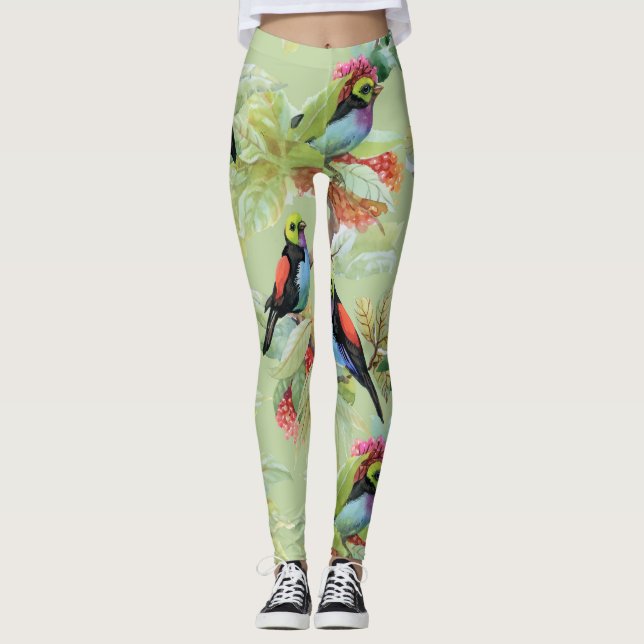 Sommer-Blume Vögel: tropisches Muster Leggings (Vorderseite)