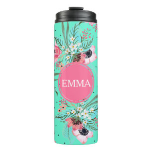 Sommer-Blumen-aquamarine personalisierte Thermosbecher
