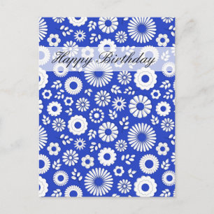 Sommer blumentief blau Happy Birthday Postcard Postkarte