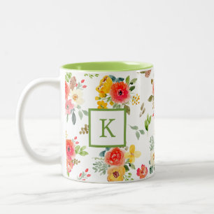 Sommer Bunt Wasserfarbe Floral Blumen Monogramm Zweifarbige Tasse