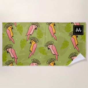 Sommer-Cockatoo Vögel Monstera Grüne Strandtuch