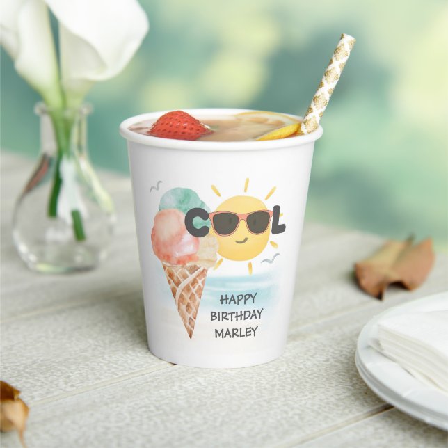 Sommer Cool | Tropical Beach Ice Cream Geburtstag Pappbecher (In Situ)