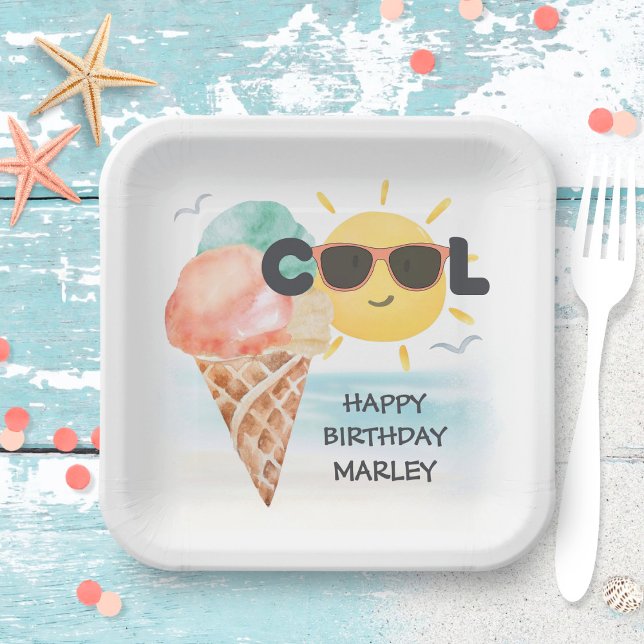 Sommer Cool | Tropical Beach Ice Cream Geburtstag Pappteller (Von Creator hochgeladen)