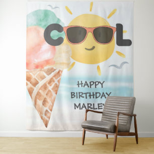 Sommer Cool Tropische Strand-Eiscreme-Geburtstag Wandteppich