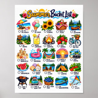 Sommer-Eimerliste - Lustige Aktivitäten-Checkliste Poster