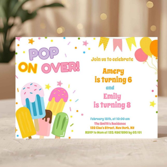 Sommer-Eis-Joint-Geburtstag der Kinder Einladung (popsicle birthday invite, pop on over invitation, ice cream party invite, summer birthday invite, ki)