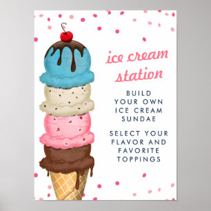 Sommer-Eiscreme-Station Moderne Bridal Shower Poster