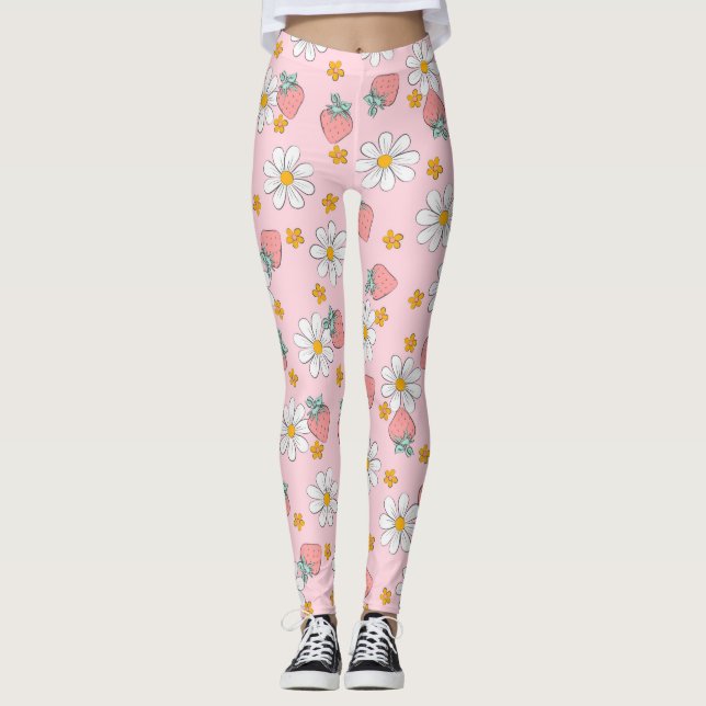Sommer-Erdbeer-Gänseblümchen-Muster  Leggings (Vorderseite)