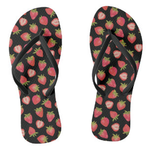 Sommer-Erdbeer-Muster auf Schwarz Flip Flops
