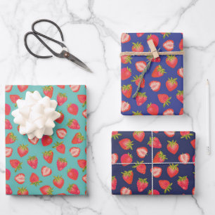 Sommer-Erdbeer-Muster Geschenkpapier Set
