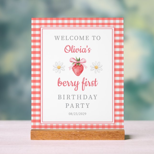 Sommer-Erdbeere-Beere-Erster-Geburtstag-Willkommen Acrylschild (Neutral)