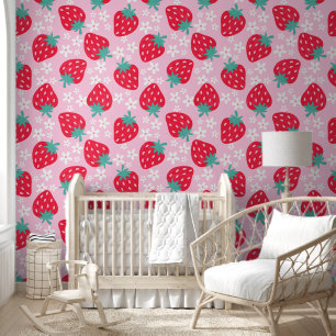 Sommer-Erdbeere floral Rot Kinderkinderzimmer Schl Tapete