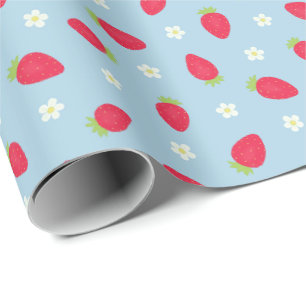 Sommer-Erdbeeren auf Blau (großer Maßstab) Geschenkpapier