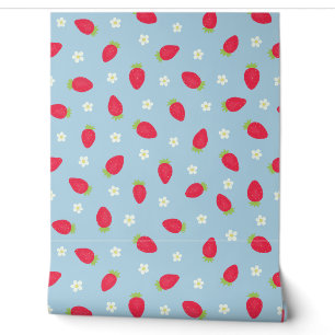 Sommer-Erdbeeren auf Blau (großer Maßstab) Tapete