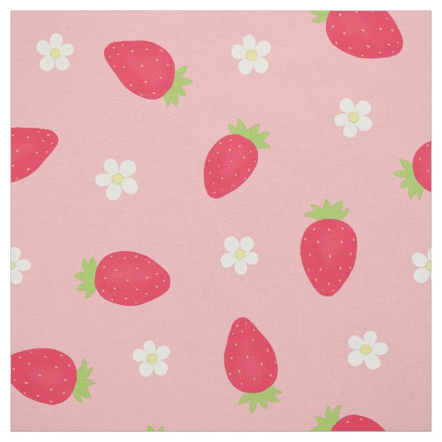 Sommer-Erdbeeren auf Rosa (großer Maßstab) Stoff (Muster)
