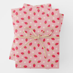 Sommer-Erdbeeren auf Rosa (kleine Skalierung) Geschenkpapier Set